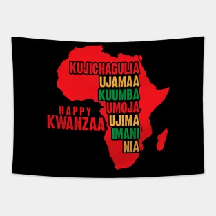 Happy Kwanzaa Red, The Seven Principles of Kwanzaa Tapestry