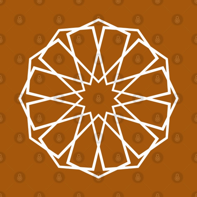 White Islamic Geometric Pattern Stars on Dark Orange Background by Tilila