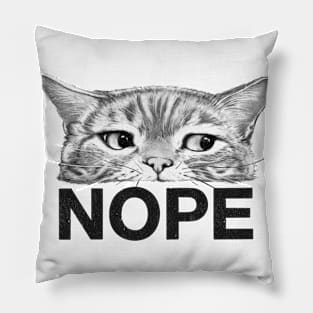 Nope Cat on White Pillow