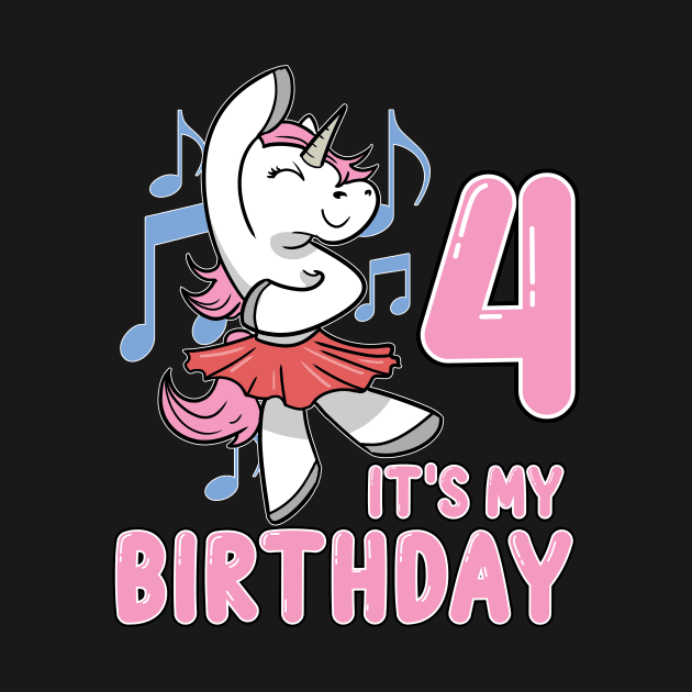 Fourth 4th Unicorn Ballerina Children's Birthday by ModernMode