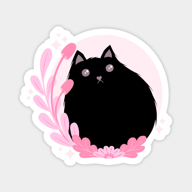 Black Cat with Mushrooms Magnet by Kimberly Sterling