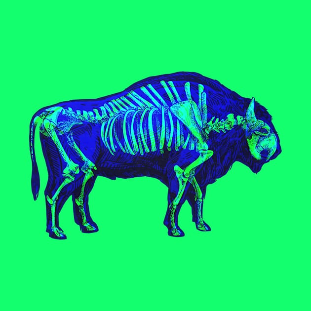 Bison Skeleton Interactive Green&Blue Filter T-Shirt By Red&Blue by RedAndBlue