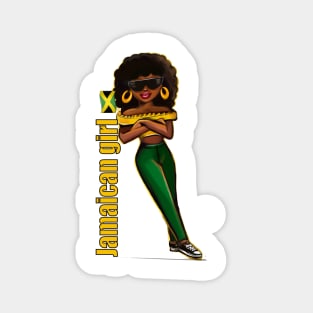 Jamaican girl 2 in the colours of Jamaican flag in black green and gold. The best of Jamaica Magnet