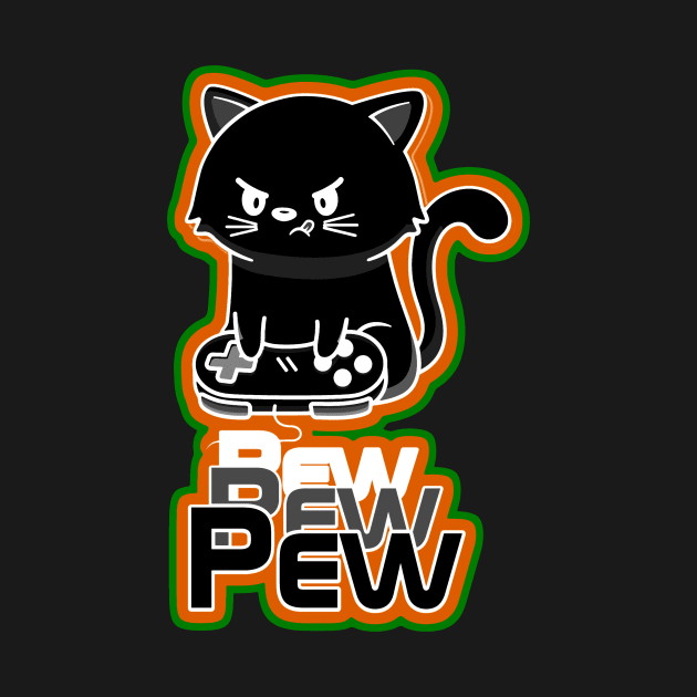 Black Cat Gamer pew pew pew by AlondraHanley