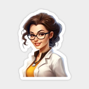 Cartoon Style Portrait - Woman Doctor/Scientist/Lab Worker Magnet