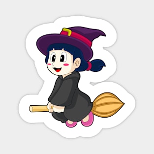 Girl Halloween Witch Broom Magnet