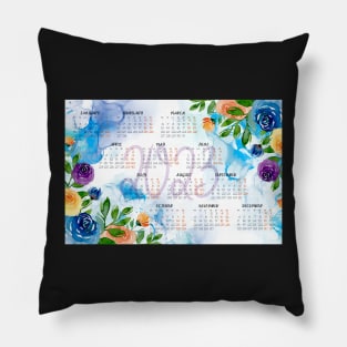 Calendar 2023, watercolor floral background Pillow