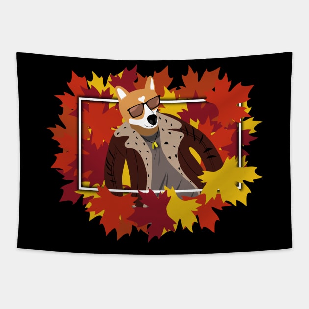 Autumn corgi Tapestry by NekroSketcher