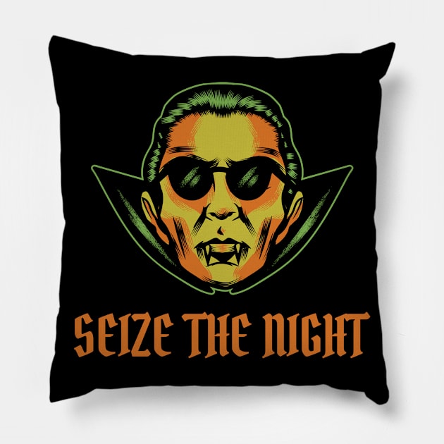 Seize The Night! Carpe Noctem! Funny Vampire Pillow by Johan13