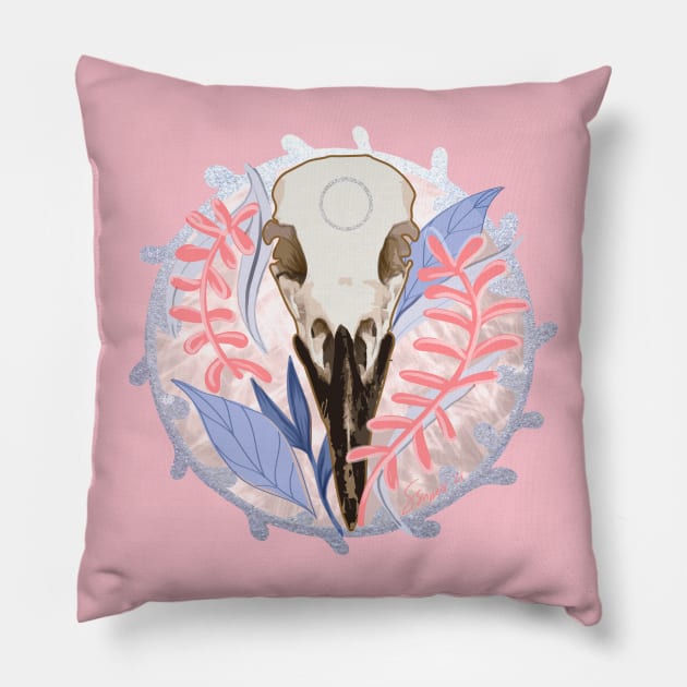 Bird Skull Wreath Pillow by Sierra Snipes Studio