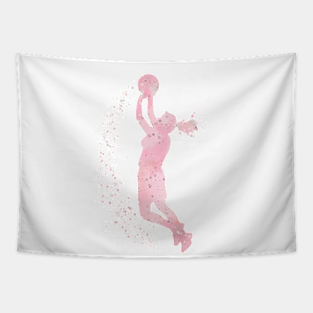 Basketball Girl Player Watercolor Blush Pink Tapestry by LotusGifts