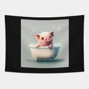 Cute Happy Pig Bathroom Drawing Illustration Tapestry