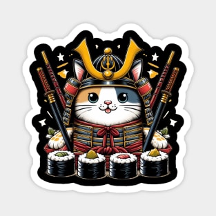 Women’s Japanese Cat Lover | Cute Kawaii Samurai Sushi Cat Magnet