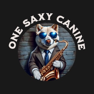 Funny Dog Playing Saxophone One Saxy Canine Jazz Musician T-Shirt