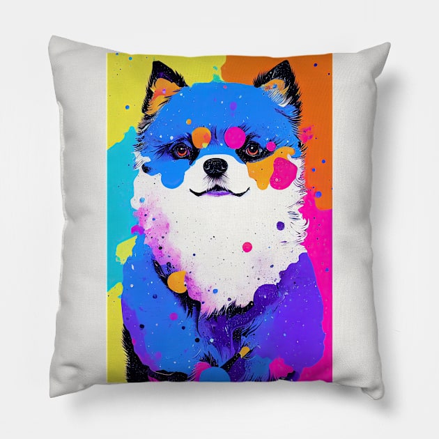 Colorful pomeranian Pillow by etherElric