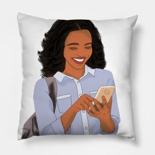 Busy on the phone lady illustration artwork Pillow