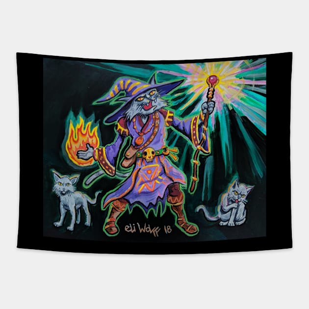 Cat Warlock Tapestry by eliwolff