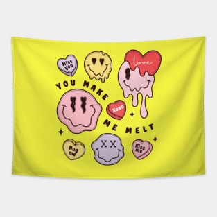 You Make Me Melt XOXO Miss You Hug Me Kiss Me Emoji Face Melting Face Tapestry