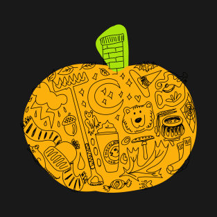 Fall Orange Pumpkin with Lineart "Autumn Doodles" T-Shirt