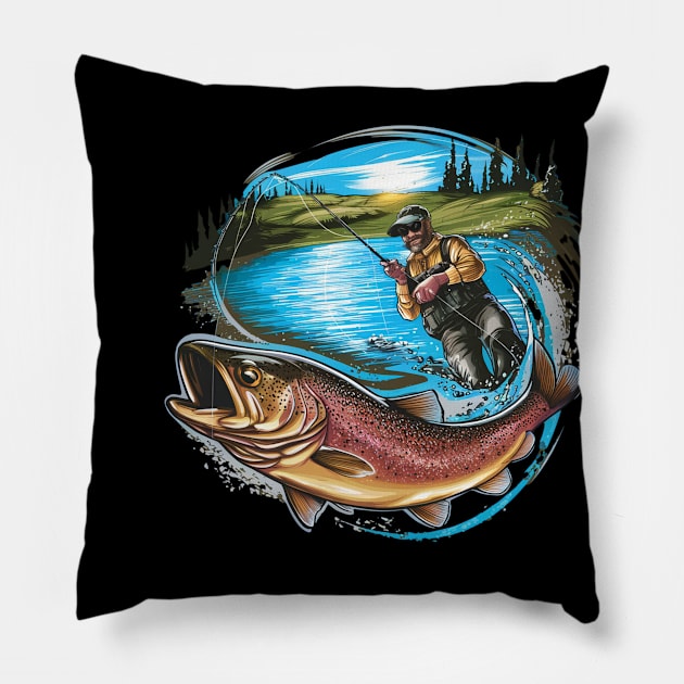 Cool Fishing For Men Women Fisherman Bass Trout Fish Hunting Pillow by woormle