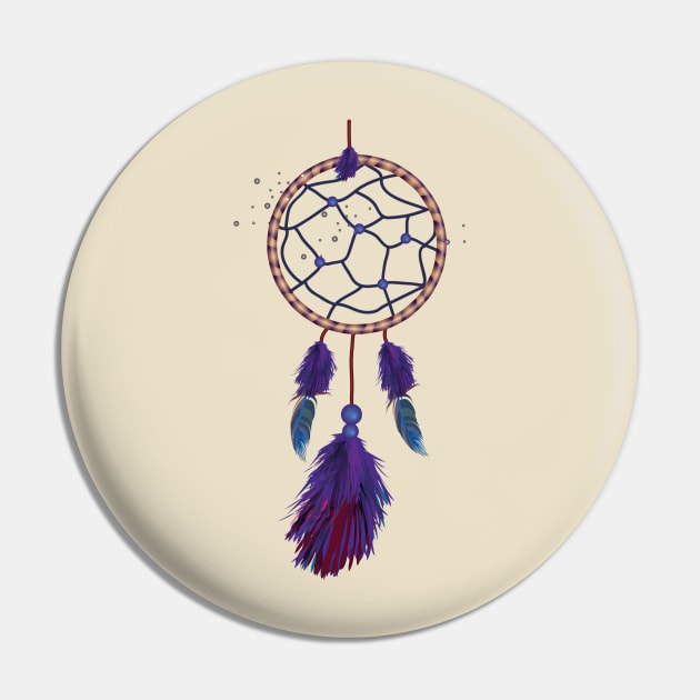 Dreamcatcher Boho Blue Purple Feathers Pin by bragova