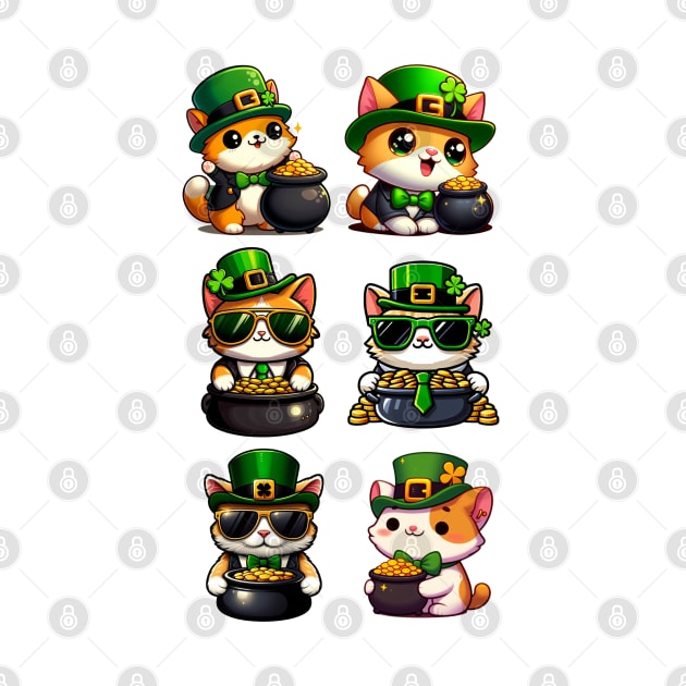 Cat Leprechauns With Pots of Gold - Stickers 2 - Saint Patrick by Vector-Artist