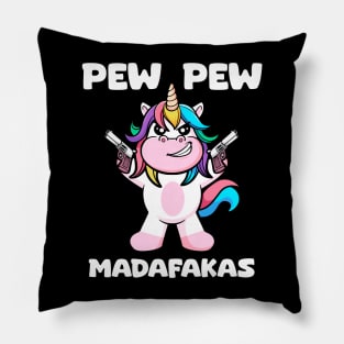 Pew-Pew Unicorn: Sparkling with Majestic Firepower Pillow