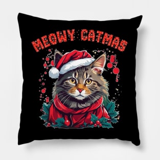 meowy catmas christmas cat Pillow