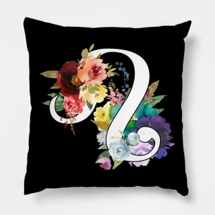 Leo Horoscope Zodiac Rainbow Flowers Design Pillow