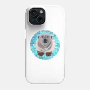 Polar Bear on turquoise circular pattern Phone Case