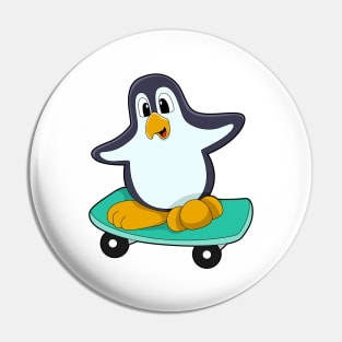 Penguin as Skater on Skateboard Pin