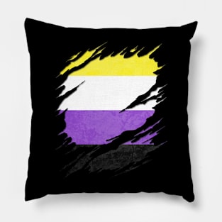 Nonbinary Pride Flag Ripped Reveal Pillow