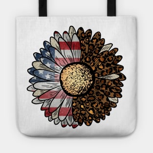 Patriotic Sunflower with Leopard Print Tote