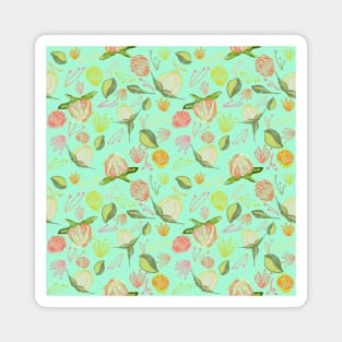 Peony Buds Abound Pattern on Mint Background with Watercolor Splotches Magnet