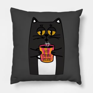 Good Morning Sunshine Whimsical Cat Pillow