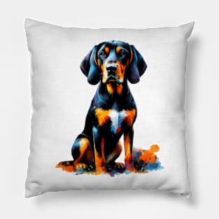 Vibrant Black and Tan Coonhound in Splash Art Pillow