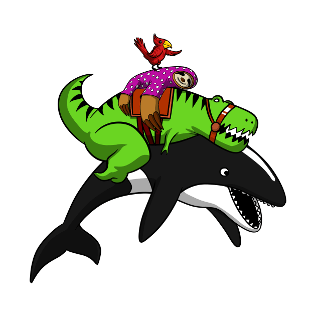 T-Rex Dinosaur Sloth Riding Orca Whale by underheaven