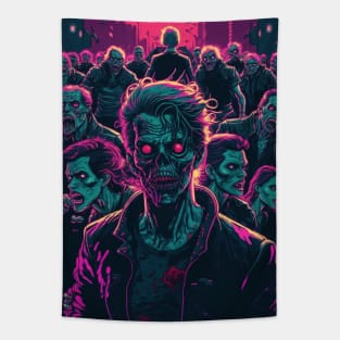 80s Zombie Horde In The Streets Of A Dystopian City Tapestry