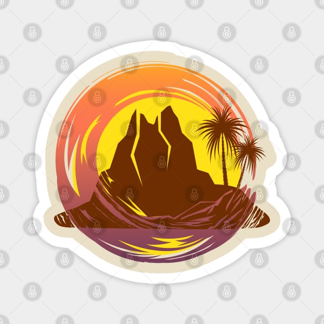 Badge with tropical volcano landscape and palm trees Magnet by Cute-Design