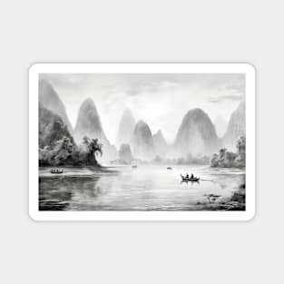 Guilin Landscape River Nature Adventure Ink Sketch Style Magnet