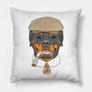 hipster dog Rottweiler breed in a brown cap, with a tie and a cigarette Pillow