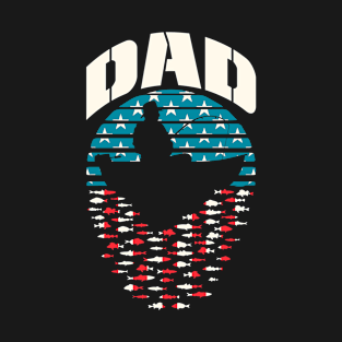 Fisherman Dad Fishing Father's Day Retro Sunset USA Flag T-Shirt