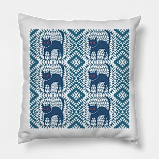 Cats On Kaleidoscope Blue Pillow