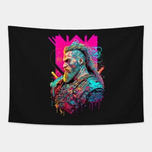 Neon Cyberpunk Viking - V1.09 Tapestry