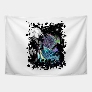 Colorful Rainbow Wolf Tshirt animal head print design with dream catcher Tapestry