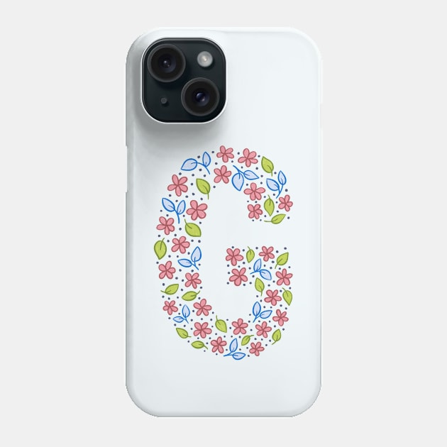 Floral Monogram Letter G - pink and blue Phone Case by SRSigs