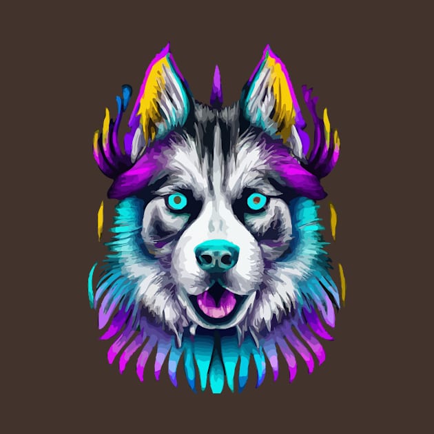 Husky Sled Dog Tribal Art by Furrban