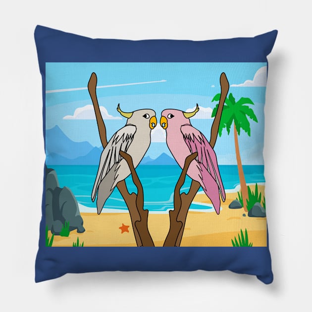 Colorful Cockatoo Bird Parrot Pillow by flofin