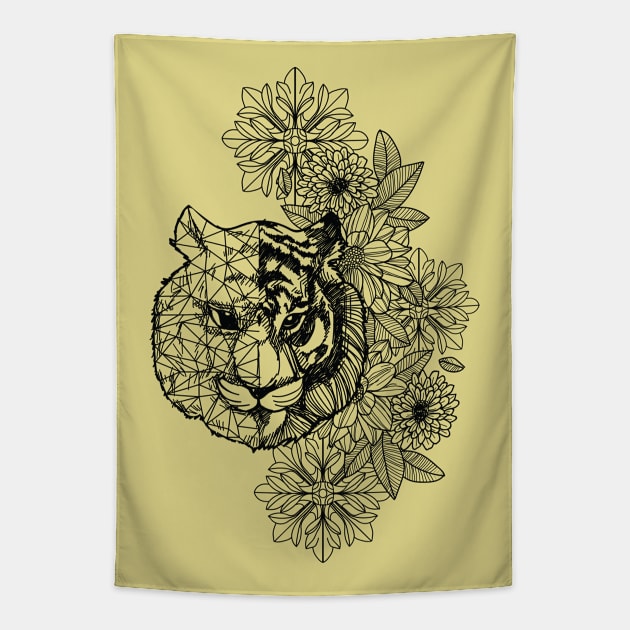 Lineart Tiger Tapestry by machmigo