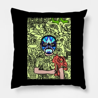 Unveiling the Digital Mona Lisa: NFT Character - MaleMask Doodle on TeePublic Pillow